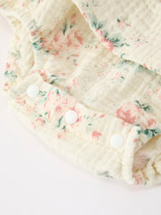Muslin Summer Floral Print Smocked Baby Girl Romper Set Hat
