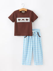 Bear Smocked Boy Pant Set