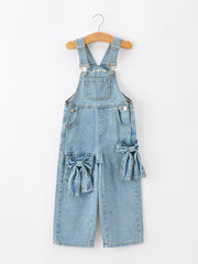 Bow Denim Girl Overalls Wide Leg Jumpsuit