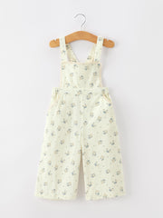 Girls Floral Print Lace Trim Wide Leg Jumpsuit