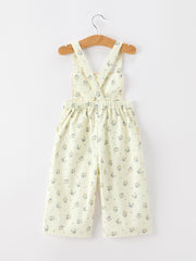 Girls Floral Print Lace Trim Wide Leg Jumpsuit