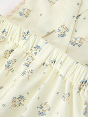 Girls Floral Print Lace Trim Wide Leg Jumpsuit