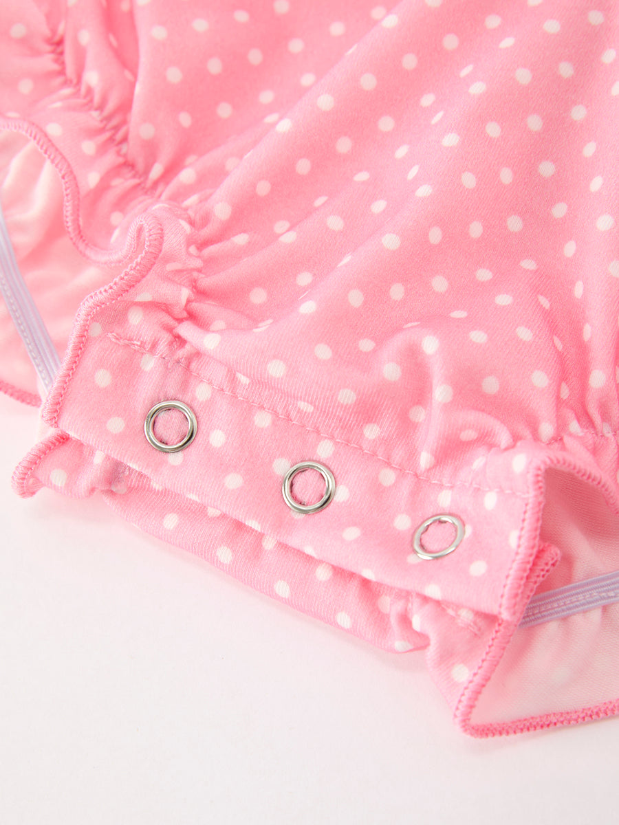 Pink Ballet Embroidery Bow Bubble Romper