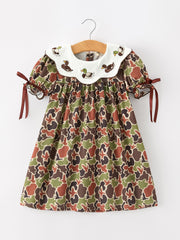 Duck Camo Embroidered Duck Girl Dress Short Sleeves