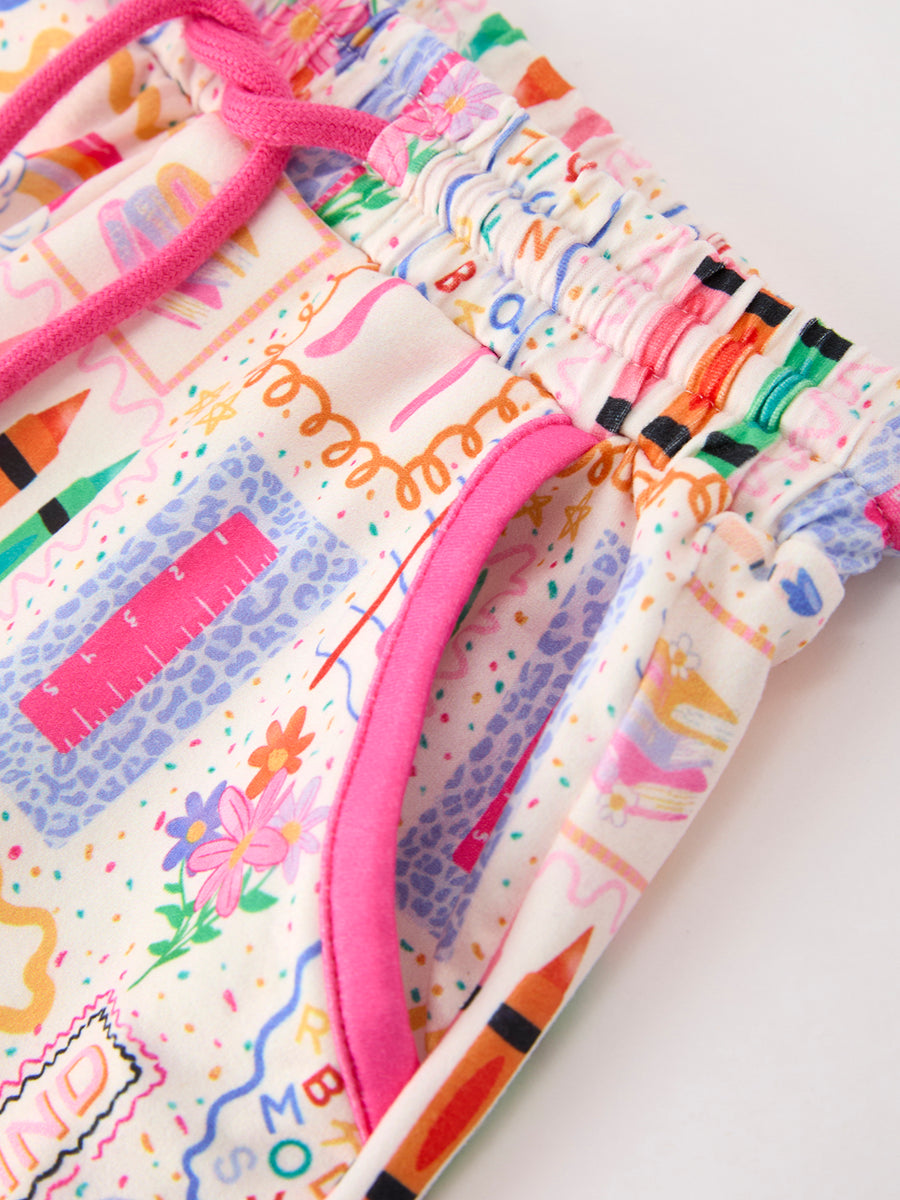 PREORDER Back to School Print Girl Short Set Scallop Hem