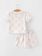 Bow Floral Girl Short Set Scallop Hem