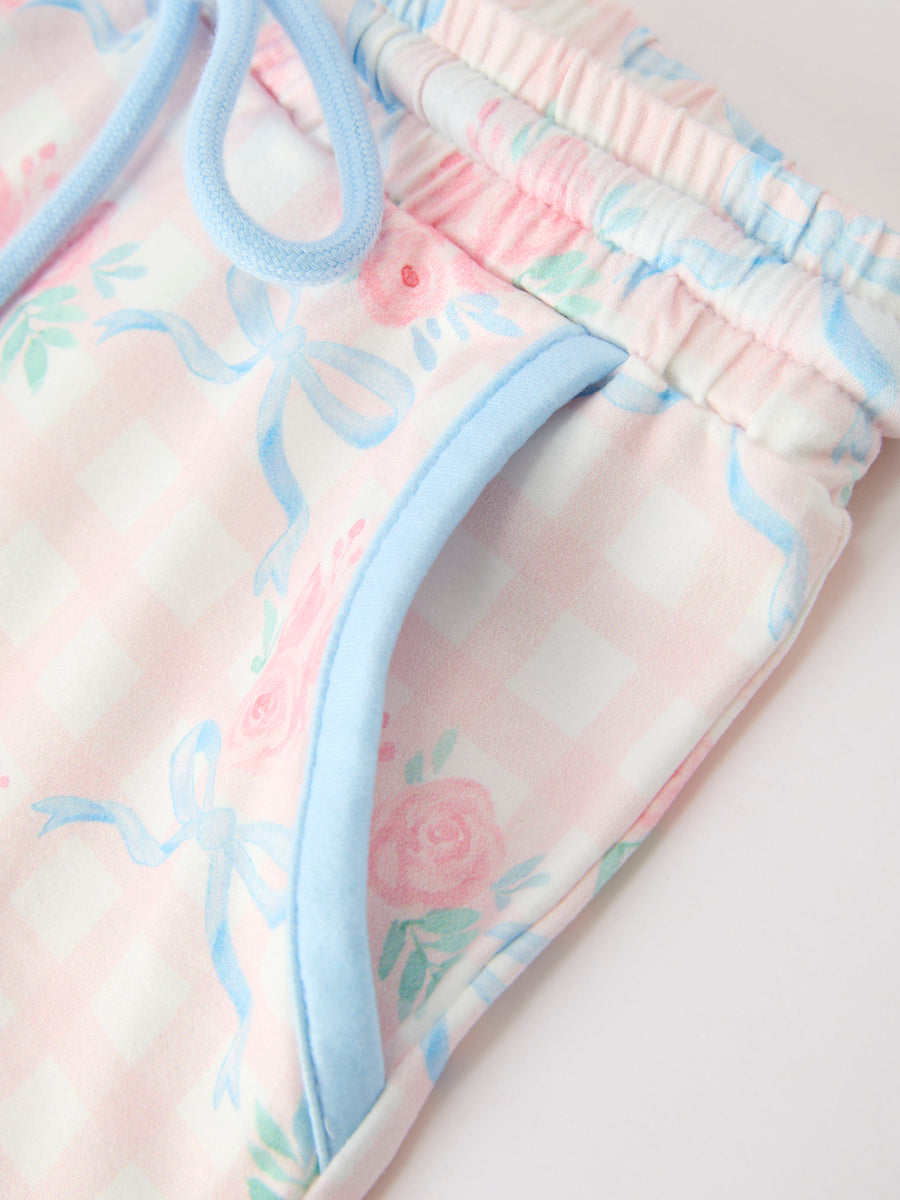 Bow Floral Girl Short Set Scallop Hem