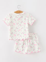 Rose Bow Girl Short Set Scallop Hem