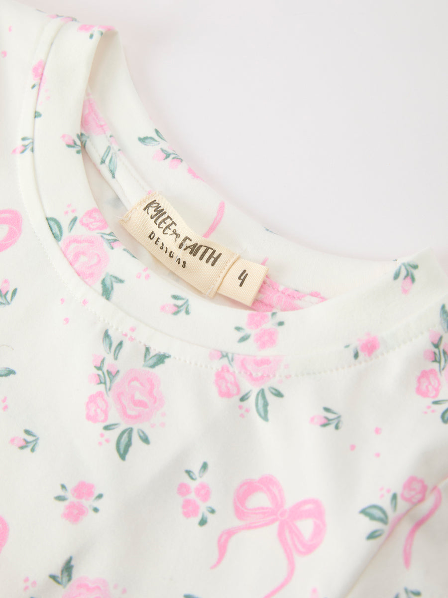 Rose Bow Girl Short Set Scallop Hem
