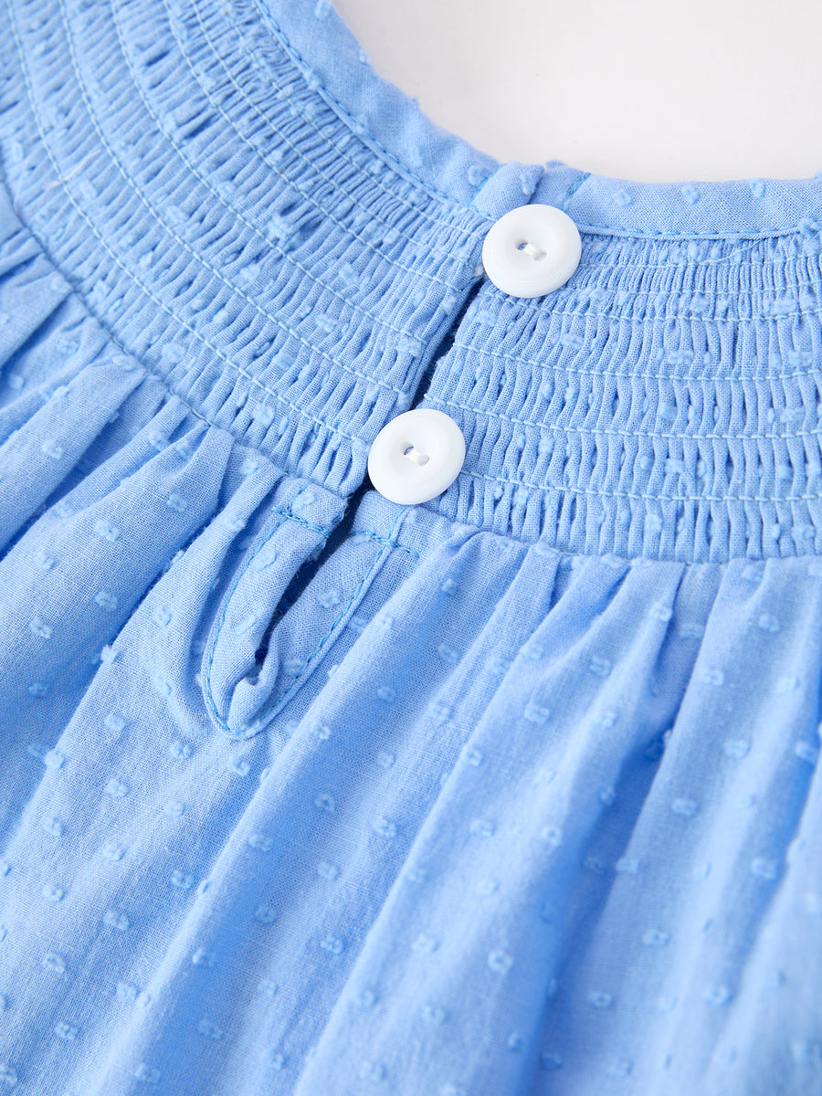Blue Fall Thanksgiving&Halloween Pumpkin Smock Embroidery Lace Baby Girl Dress