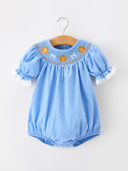 Halloween Thanksgiving Pumpkin Smocked Bubble Romper