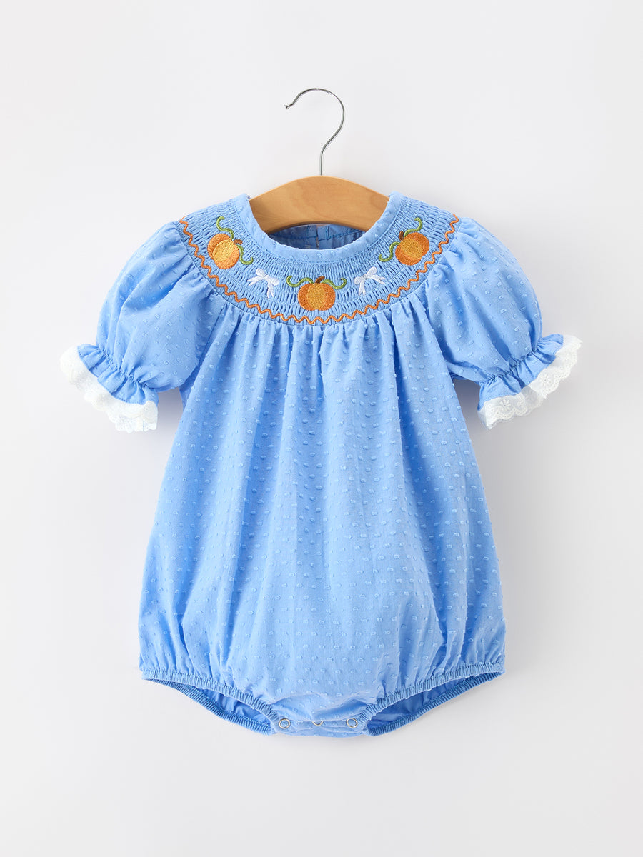 Halloween Thanksgiving Pumpkin Smocked Bubble Romper