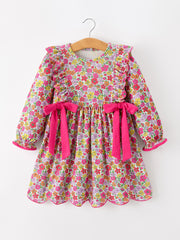 Hot Pink Bow Floral Girl Dress