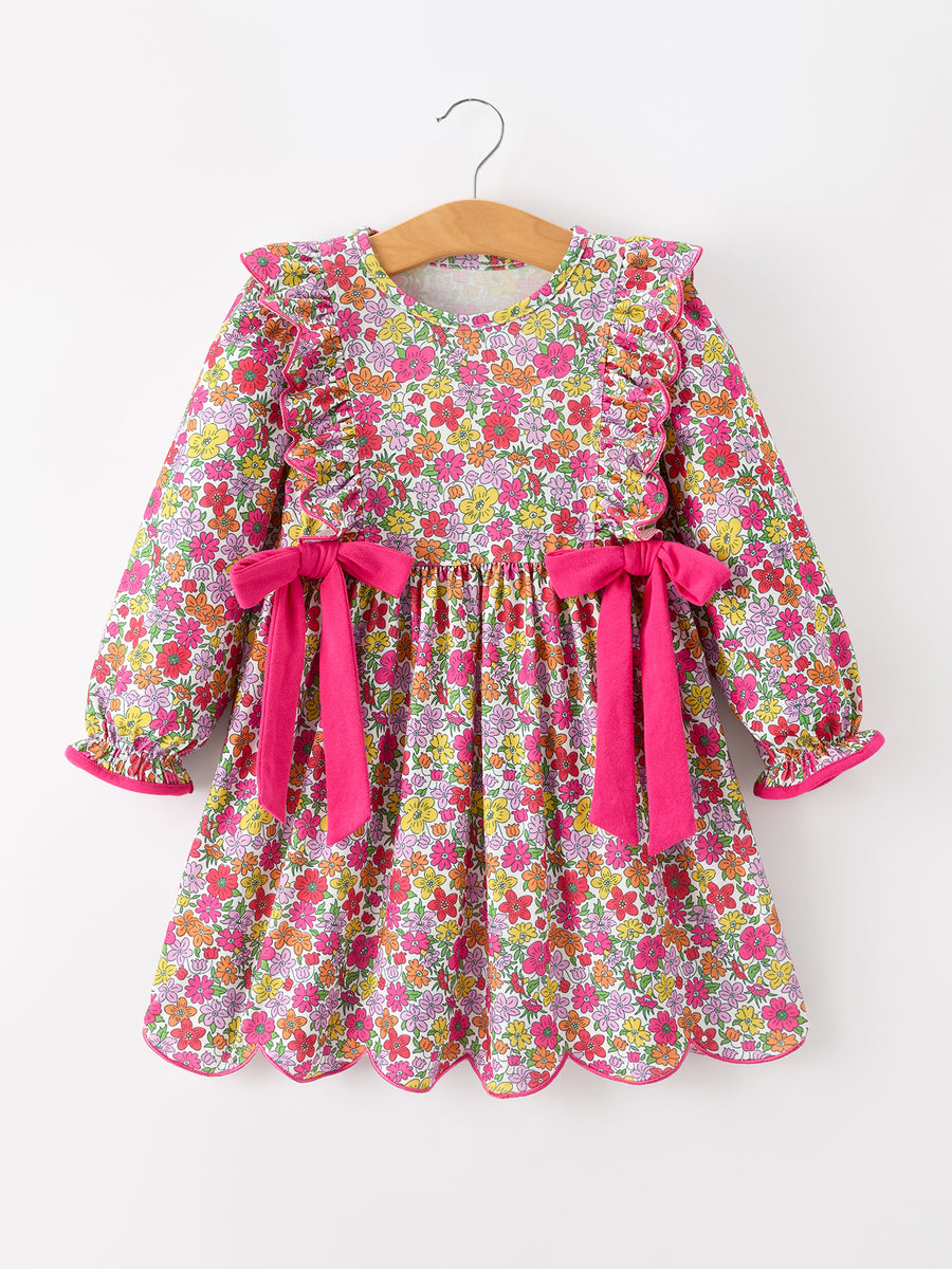 Hot Pink Bow Floral Girl Dress