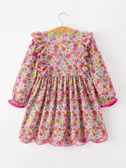 Hot Pink Bow Floral Girl Dress