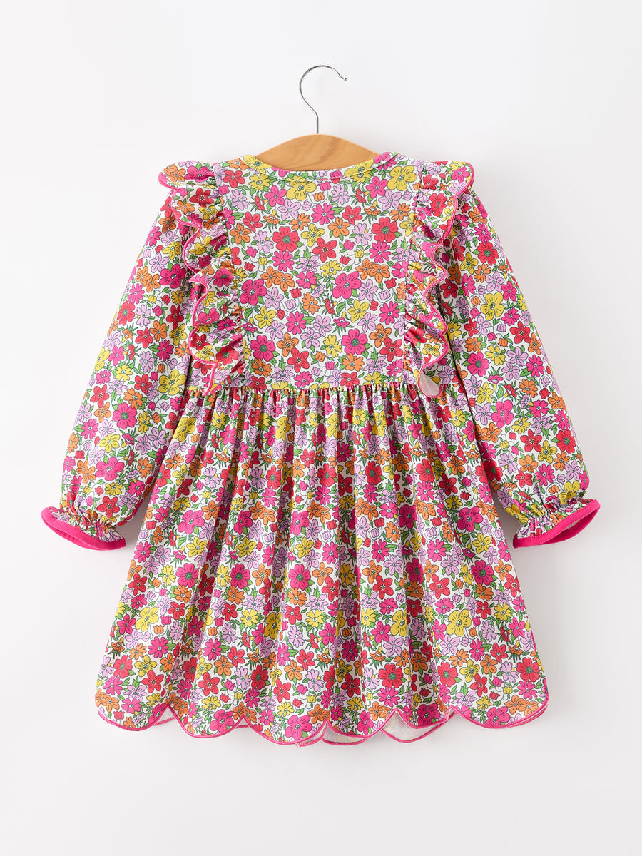 Hot Pink Bow Floral Girl Dress