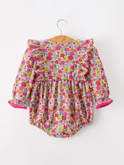 Hot Pink Bow Floral Girl Bubble Romper