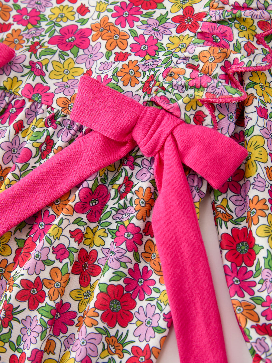 Hot Pink Bow Floral Girl Bubble Romper