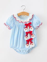 Christmas Santa Bow Plaid Girls Bubble Romper