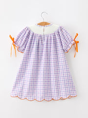 Halloween Ghost Plaid Bow Scallop Girls Dress
