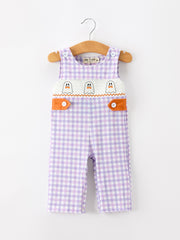 Halloween Ghost Plaid Smocked Baby Boy Romper