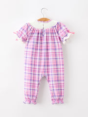 Halloween Plaid Bat Smocked Girls Romper