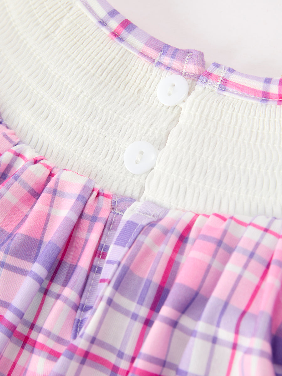 Halloween Plaid Bat Smocked Girls Romper