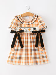 Halloween Plaid Smocked Girls Dress