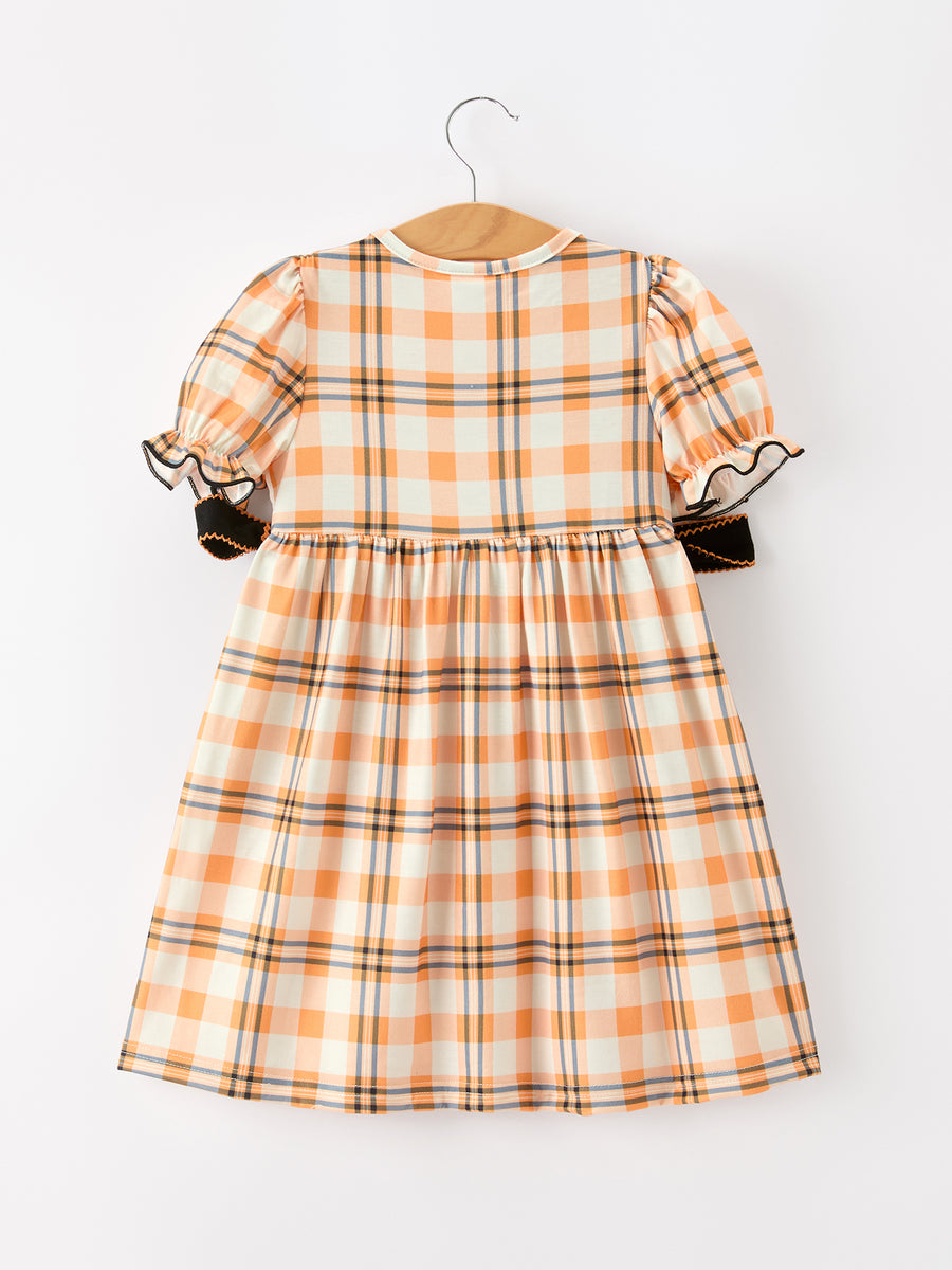 Halloween Plaid Smocked Girls Dress