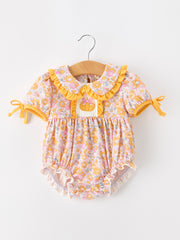 Halloween Pumpkin Floral Baby Bubble Romper