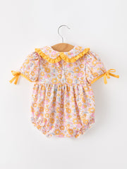 Halloween Pumpkin Floral Baby Bubble Romper