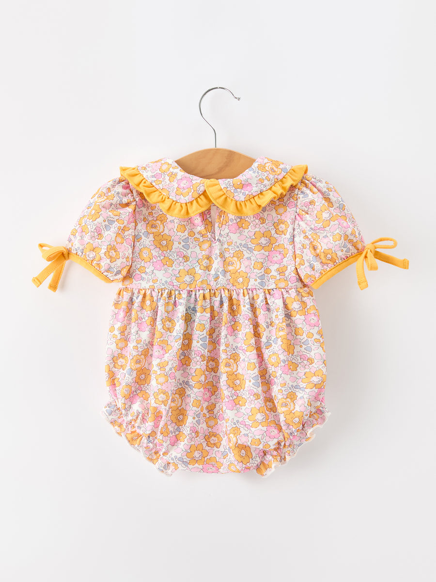 Halloween Pumpkin Floral Baby Bubble Romper
