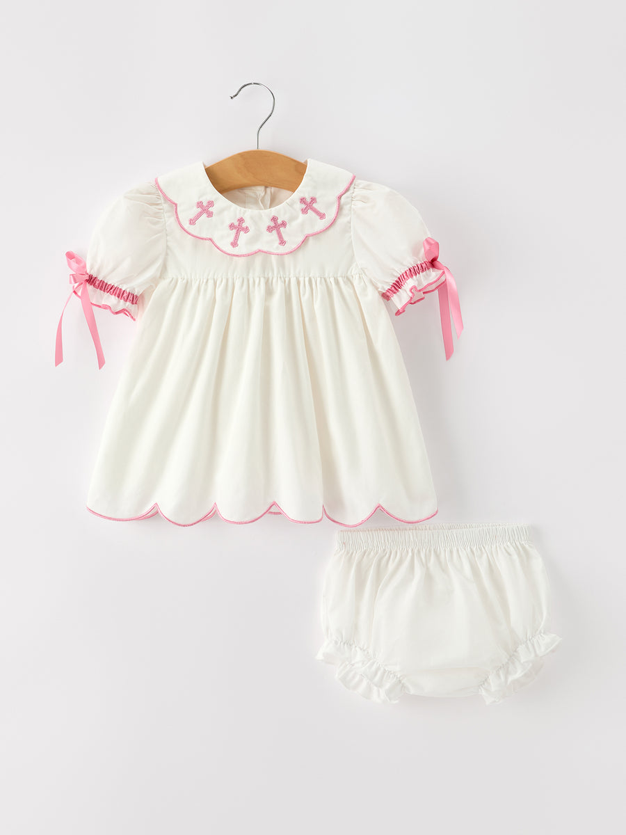 Church Christ Pink Cross Bishop Christening Girls Bloomer Set