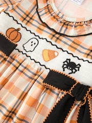 Halloween Plaid Smocked Girls Dress