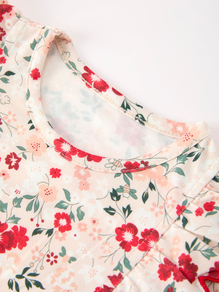 Fall Floral Bow Girls Twirl Dress