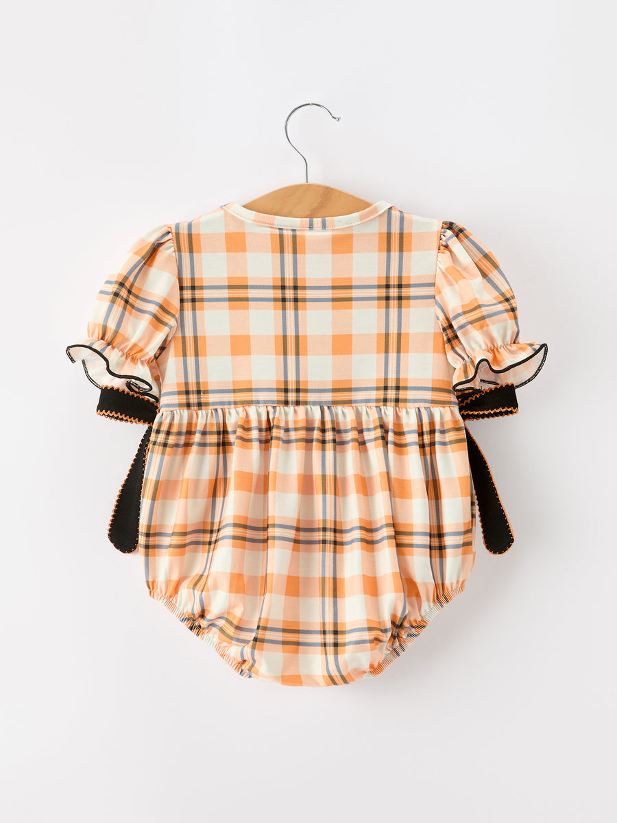 Halloween Plaid Smocked Baby Bubble Romper