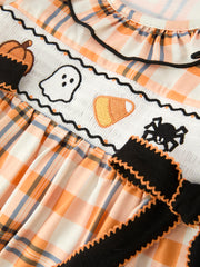Halloween Plaid Smocked Baby Bubble Romper