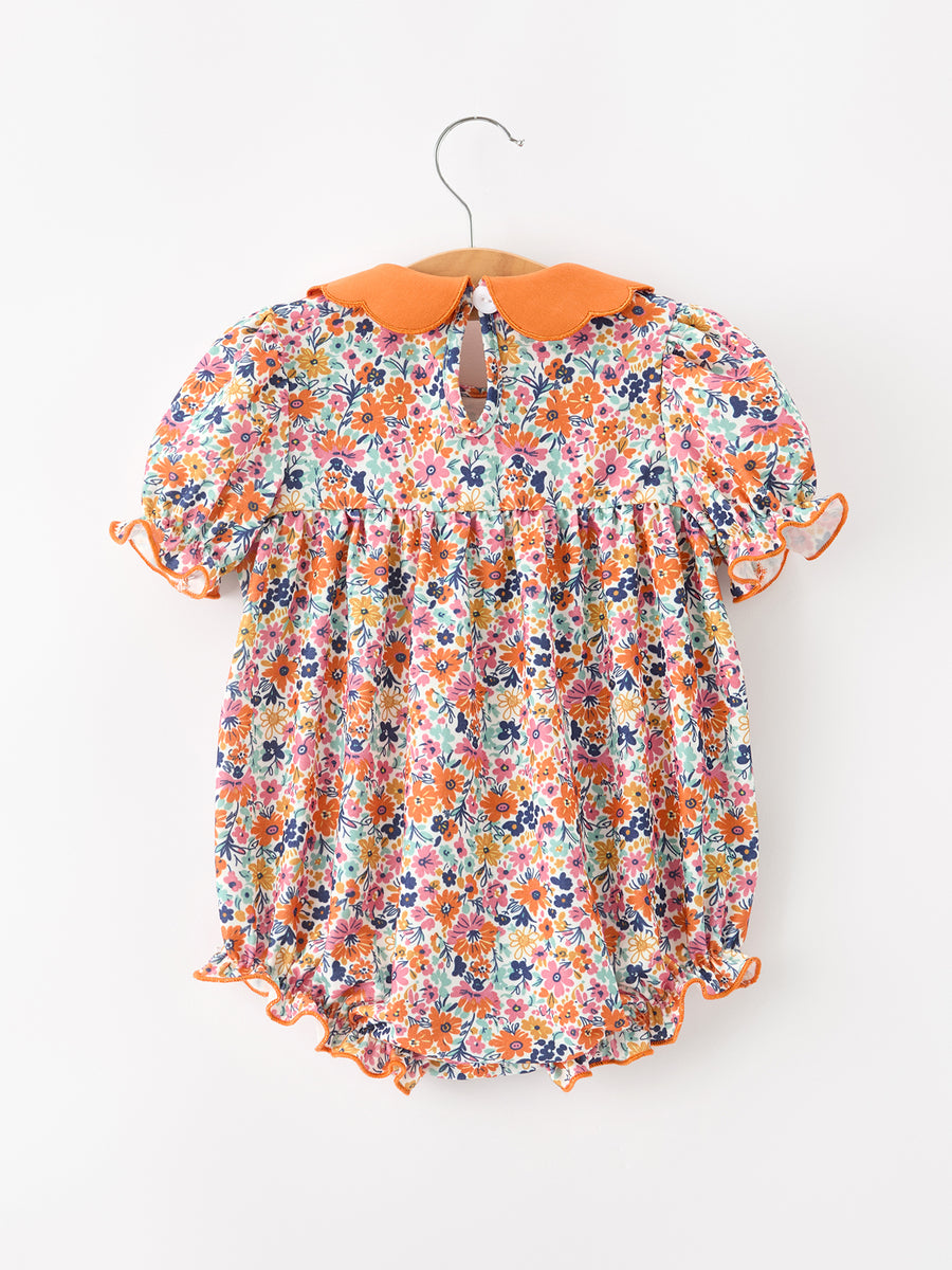 Fall Floral Smocked Petals Collar Girls Bubble Romper