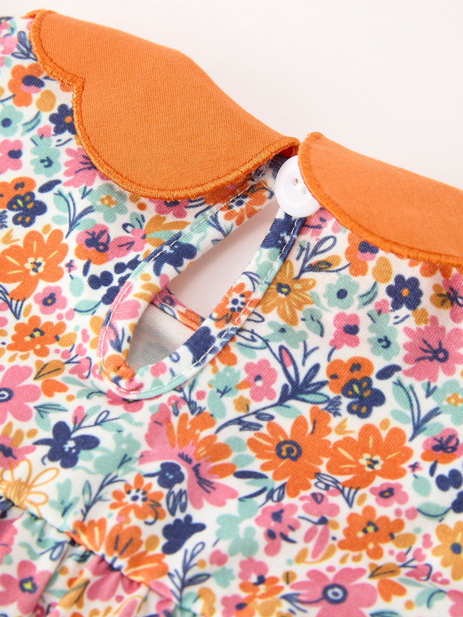 Fall Floral Smocked Petals Collar Girls Bubble Romper