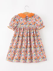Fall Floral Smocked Petals Collar Girls Dress
