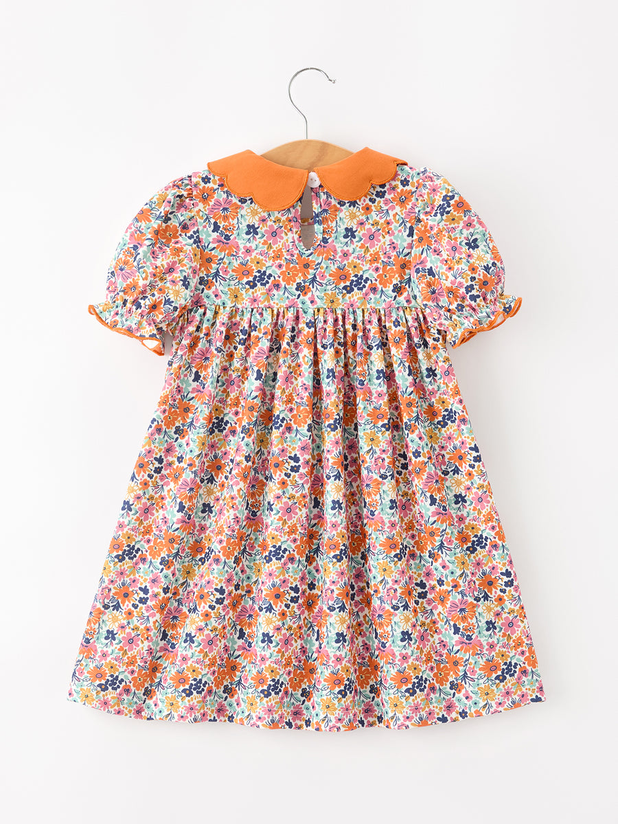 Fall Floral Smocked Petals Collar Girls Dress