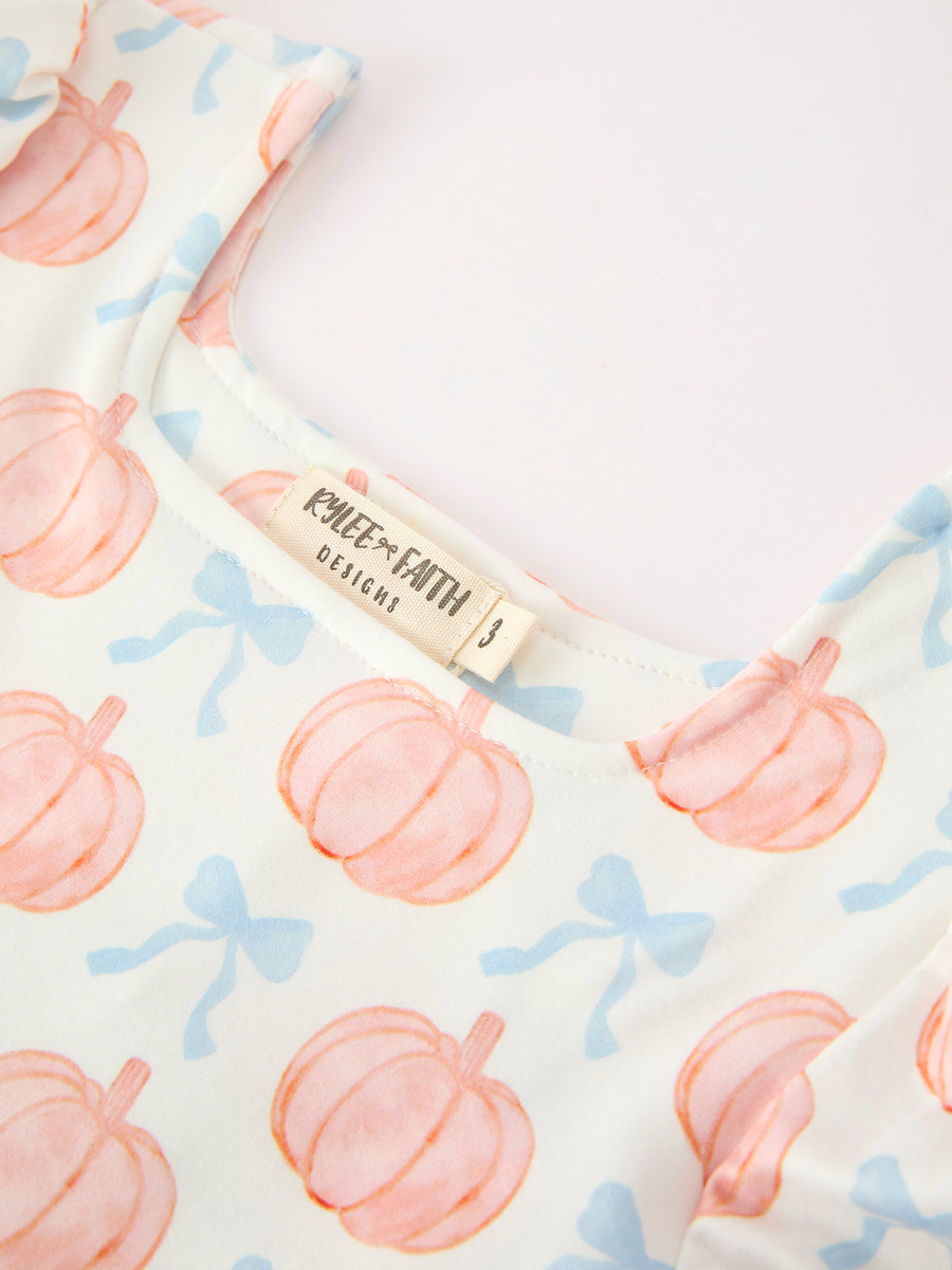 Halloween Thanksgiving Pumpkin Bow Girls Twirl Ruffle Dress