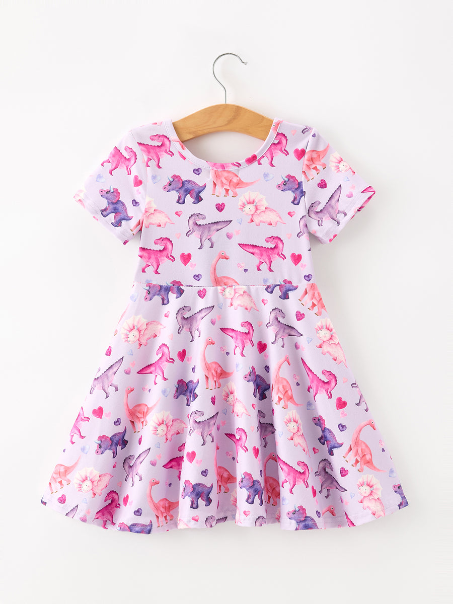 Dinosaur Heart Twirl Girls Dress Short Sleeves