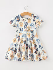 Watercolor Dog Breed Twirl Girls Dress