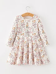 Pink Bow Reindeer Candy Cane Girls Twirl Dress