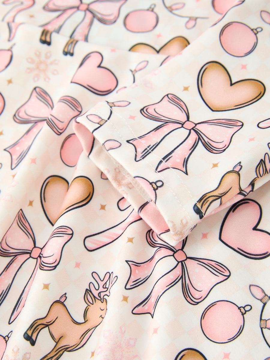 Pink Bow Reindeer Candy Cane Girls Twirl Dress