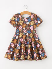 Fall Floral Twirl Girls Dress Short Sleeve