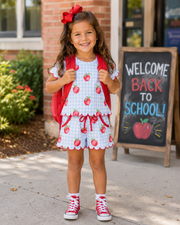 PREORDER Back To School Apple Plaid Girls Scallop Trim Shorts Set