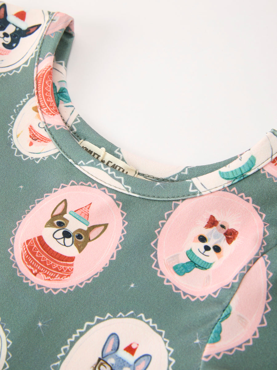 Animal Face Twirl Girls Dress Short Sleeves