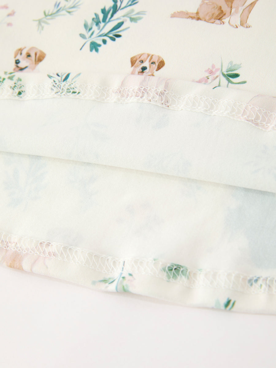Neutral Puppy Floral Twirl Girls Dress